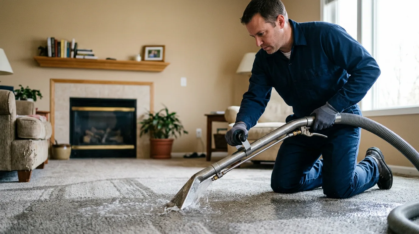 Water damage restoration technician working near Sanford, ME